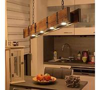Lampe à suspension rustique en bois Lampe à suspension LED Table à manger Lampes suspendues Rétro Lustre réglable en hauteur Creative Loft Industriel Vintage Droplight Bureau Bar Lampe suspendue