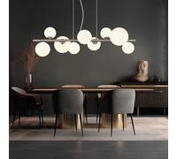 Lampe à Suspension Salle à Manger Plafonnier Boule en Verre Argent Opale LED