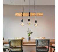 Lampe à Suspension Salle à Manger Poutres en Bois Hauteur Adaptable Noir 3x E27