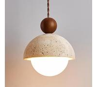 Lampe à suspension sphérique en pierre naturelle E27, petite lampe à suspension rétro rustique, éclairage suspendu de style Wabi-sabi for îlot de cuisine, salle à manger - Lampes à suspension en bois