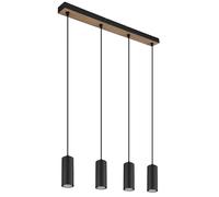 Lampe à suspension suspension aspect bois noir lampe de salle à manger 4 flammes plafonnier suspendu, métal marron, 4x douilles GU10, LxPxH 65x6x120 cm