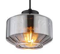 Lampe à suspension suspension lampe de salle à manger, pendule moderne avec abat-jour en verre fumé, bulbeux, métal, noir mat, 1x E27, DxH 24x120 cm