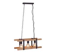 Lampe à suspension suspension lampe en bois lampe de table à manger, 3 flammes, chaîne en métal bois noir, 3x douille E27, LxPxH 58x23,5x120 cm