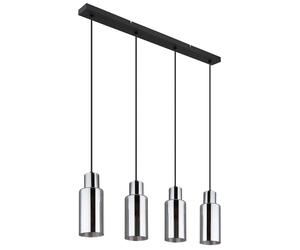 Lampe à suspension, suspension, plafonnier, lampe de salon, lampe de table à manger, métal noir, verre fumé, 4 ampoules, E27, réglable en hauteur, L 82 cm