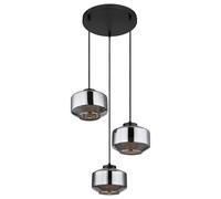 Lampe à suspension table à manger lampe de salon noir lampe à suspension à 3 lampes moderne, abat-jour en verre bulbeux, métal fumé noir, 3x E27, DxH 40x120 cm