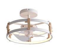 Lampe à ventilateur LED avec détails en bois CEILY WOOD Blanc