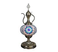 Lampe à vin Turque en mosaïque Artisanale, pichet en Verre marocain, théière bohème, Table de Chevet, luminaire pour Salon, Chambre à Coucher, Bureau, décoration de Chevet (Bleu A)