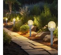 Lampe solaire sur piquet, lampe d'extérieur, boule de verre, lampe de jardin, lampe à brancher, plastique argenté, acier inoxydable, batterie, LED blanc chaud, H 34,5 cm, lot de 4