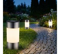 Kit de lampes solaires, lampes à brancher en acier inoxydable, lampes d'extérieur, lampe solaire, lampe de jardin, LED blanc chaud, DxH 6,3x23,5 cm, lot de 3