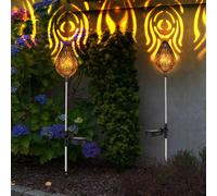 Lampe solaire d'extérieur, lampe à brancher, lampe de jardin rétro, abat-jour avec motif, acier inoxydable, cuivre noir, 1x LED 3000 K blanc chaud, LxlxH 8x8x85 cm, lot de 2