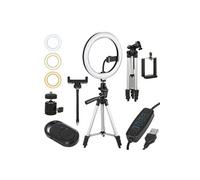 eclairage annulaire LED 10" 12W avec pied et déclencheur Bluetooth 3 couleurs 10 niveaux de luminosité 10% -100% Luminosité réglable 160 LED Support pour smartphone Eclairage lumière