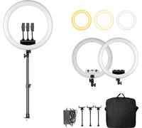lampe annulaire à selfie de 18 pouces, luminosité variable, compatibilité polyvalente, support de bureau blanc