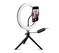 Lampe annulaire LED de 20 cm de diamètre avec trépied, réglage de l'intensité, télécommande sans Fil jusqu'à 10 m, Support Universel pour Smartphone réglable à 360°.