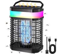 Lampe Anti Moustique Solaire 4000V Électrique Anti Moustique Exterieur avec 5500mah & LED Lampe,Rechargeable Tue Mouche Electrique Lampe Anti Mouches IP65 pour Exterieur,Intérieur,Jardin,Balcon