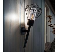 Applique murale d'extérieur IP44, lampe torche de jardin, applique murale vintage noire, aspect grille diamant, métal en acier inoxydable, douille E27, HxLxP 28,5x22,5x28,5 cm