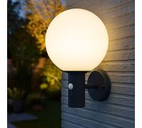 Applique avec détecteur de mouvement lumière extérieure lampe boule anthracite capteur LED applique murale maison, verre inox, LED 7W 806lm 2700K blanc chaud, DxH 25x37 cm