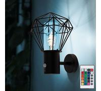 Applique murale d'extérieur Lampe murale LED avec détecteur de mouvement Lampe de jardin détecteur de mouvement, grille diamant noire, télécommande dimmable, 1x RGB 8,5W 806 lm blanc chaud, LxH 22,5x3