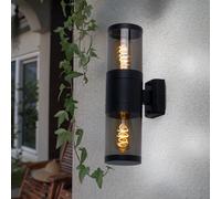 Applique murale Up and Down appliques d'extérieur en acier inoxydable lampes d'extérieur d'extérieur maison appliques murales en acier inoxydable, fumée noire, 2 flammes douilles E27, H 38 cm