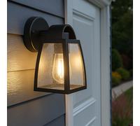 Lampe Applique Murale Luminaire de Façade Verre Transparent Aluminium Noir E27