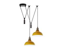 Lampe araignée suspendue à 2 têtes, abat-jour en métal de 29 cm, cordon réglable de 195 cm, culot d'ampoule Vintage Edison 60 W E27, éclairage rétro industriel, lampe (Jaune)