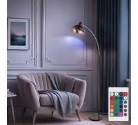 Lampadaire couleur rouille Lampe de salon rétro sur pied or Lampadaire lampe à arc rouille or, télécommande dimmable, RGB LED 8,5W 806Lm blanc chaud, H 155 cm