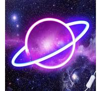 Lampe au Néon LED Veilleuse Pour Chambre Usb Chargeur Lampe Décorative Suspendue Pour pour Enfants Chambre Fête Danniversaire Décor De Mariage (Planète Rose)