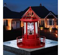 Lampe au phare, 21 cm / 7,3 pouces 360 ° Rotation Lighthouse Light Outdoor, Garden étanche du paysage DÉCORD DES PAYSAGE POUR LA PATIO EXTÉRIEUR (RED)