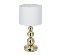Relaxdays Lampe de table socle or métal lampe de chevet abat-jour blanc tissu design boule, HxD: 50 x 25 cm, blanc/or