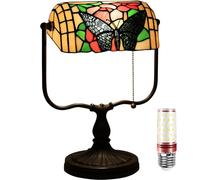 Lampe banquière, lampe de table en verre teinté de style Tiffany avec interrupteur à chaîne pour maison, bureau, chambre, étude, éclairage de table de chevet