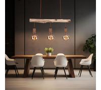 Lampe Bois Suspension Maison de Campagne Poutres en Bois Rouille Métal 3x