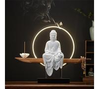 Lampe Bouddha avec cercle LED et arbre artificiel, applique murale 3D pour décoration murale zen dans le salon ou le porche