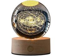 Lampe boule de cristal 3D avec base en bois, astronomie spatiale, lampe de nuit rechargeable par USB, 350 mAh, éclairage de chevet, artisanat, cadeau, décoration d'intérieur pour chambre à coucher