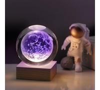 Lampe boule de cristal 3D avec base en bois, Lumière Changeante de 7 Couleurs avec Base LED USB 3D Planète Lampe de nuit à Intensité Variable Décoration d'intérieurcadeau de Saint-Valentin 6 cm
