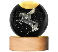 Lampe boule de cristal en forme de licorne avec support LED et câble USB, presse-papier en verre gravé au laser 3D pour femmes, enfants, filles, chambre à coucher, cadeau d'anniversaire (60 mm)