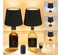 Lampe Bouteille LED Rechargeable, 3 Modes De Température De Couleur Réglables, Tactile, Protection IP54, Lampe De Table Rechargeable USB Sans Fil, Pour Restaurant, Chambre, Jardin, Bar, 2 Pièces(Noir)