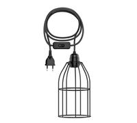 Lampe-cage 122mm Ø câble textile LEKA noir fiche interrupteur et E27