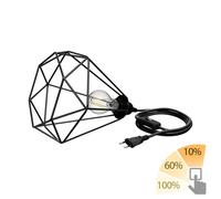 ledscom.de Lampe-cage grande, câble textile LEKA noir, fiche, interrupteur, 3 m, ampoule E27 incluse max. 963lm, variateur 3 niveaux, blanc chaud