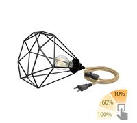 Lampe-cage grande LEKA avec câble de chanvre fiche interrupteur 3 m incl. [EEK: D]