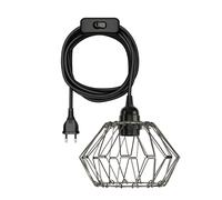 Lampe-cage pliable LEKA avec câble textile noir, fiche, interrupteur et E27