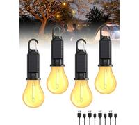 Lampe Camping Rechargeable, Lanterne de Camping Ampoule Rechargeable usb, Lampe Solaire Camping Rechargeable Luminosité Réglable 3 Modes, Lampe Portable LED Rechargeable pour Camping Accessoires[4PCS]