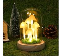 Lampe champignon, cadeaux champignons pour femmes, champignon avec lumière LED dans un dôme en verre, veilleuse champignon