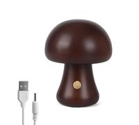 Lampe Champignon en Bois, Lampe de Chevet Portable à Intensité Variable Rechargeableavec USB, Veilleuse sans fil, Lampe de Table Champignon pour la Décoration de la Maison, Lampe de Chevet (Noyer-C)