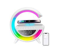 Lampe charge sans fil Veilleuse RVB multifonctionnelle Station charge sans fil Haut parleur Bluetooth Réveil numérique pour chambre