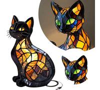 Lampe Chat En Vitrail, Lampe Chat Pour Amoureux Des Chats Lumineuse En Vitrail En Forme d'animal, Veilleuse De Table Rétro, Veilleuse Led Décorative Colorée Pour La Maison, La Chambre à Coucher