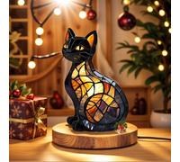 Lampe Chat, Vitrail Veilleuse Chat, Lampe De Table Rétro En Résine Teintée De Chats, Table Led CréAtive DéCorative, Série De Lampes Tableen Forme D'animal Pour Les Amateurs De Chats Pour La DéCoration
