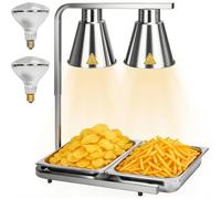 Lampe chauffante alimentaire,500WCample chauffe-aliments commerciale avec pied autonome avec 2 ampoules,Lumière chauffante pour la restauration des aliments Lampe chauffante pour les buffets