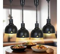 Lampe Chauffante Alimentaire Réglable, Lampes Chauffantes pour Aliments Commercial pour la Restauration, Hauteur Réglable Lampe Chauffe Plat Buffet Suspendue(Noir,4)