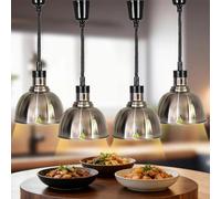 Lampe Chauffante Alimentaire Réglable, Lampes Chauffantes pour Aliments Commercial pour la Restauration, Hauteur Réglable Lampe Chauffe Plat Buffet Suspendue(Couleur INOX,4)