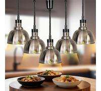 Lampe Chauffante Alimentaire Réglable, Lampes Chauffantes pour Aliments Commercial pour la Restauration, Hauteur Réglable Lampe Chauffe Plat Buffet Suspendue(Couleur INOX,5)