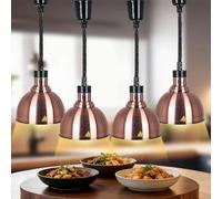 Lampe Chauffante Alimentaire Réglable, Lampes Chauffantes pour Aliments Commercial pour la Restauration, Hauteur Réglable Lampe Chauffe Plat Buffet Suspendue(Bronze Rouge,4)